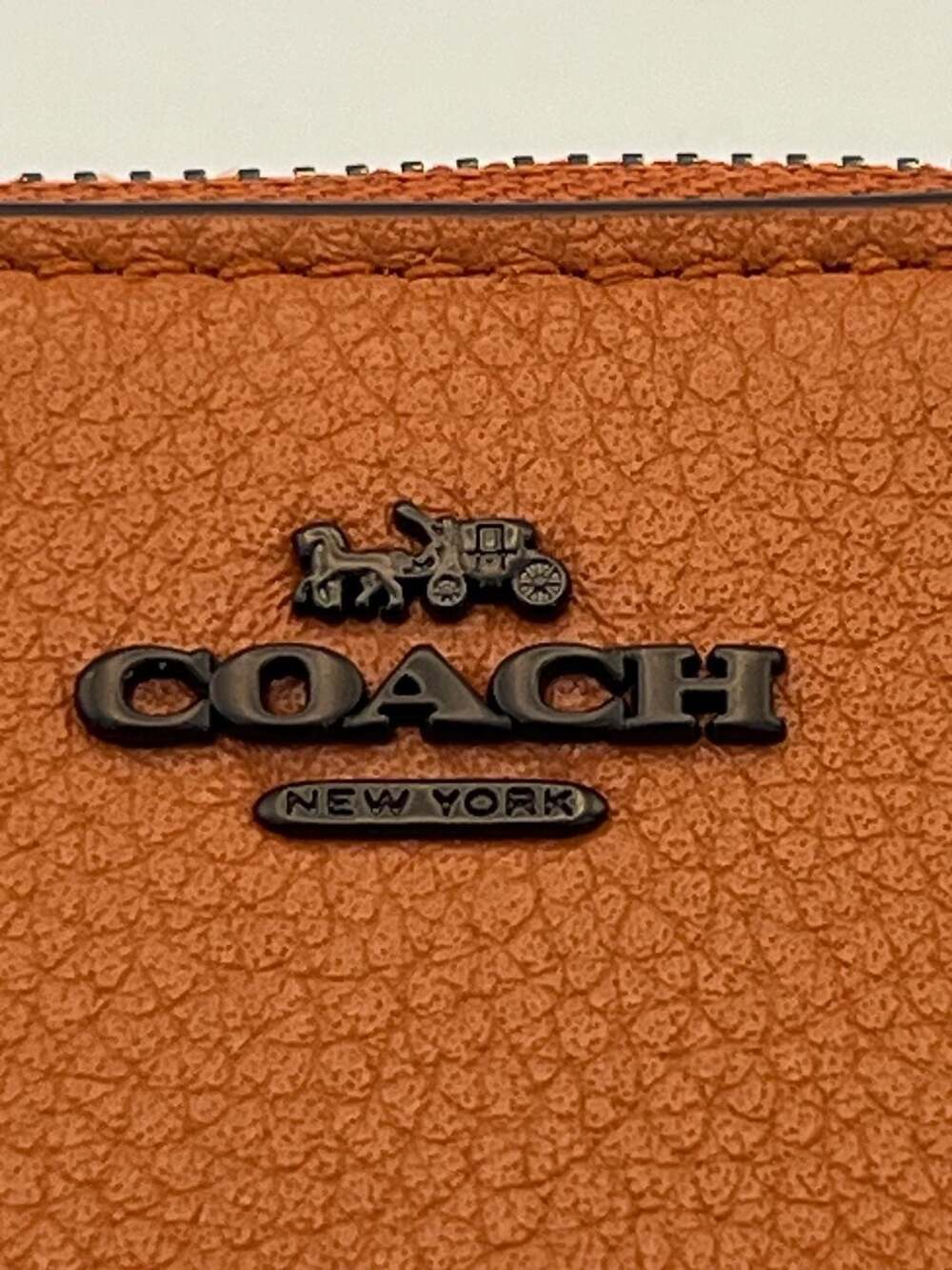 Coach C6207G Zip Around Card Case Canyon Orange Pebbled Leather Wallet